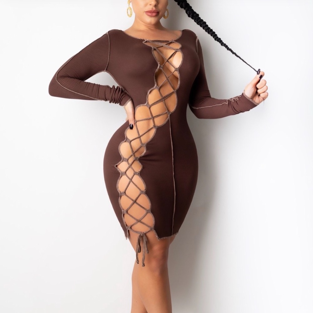 Brown laced up dress